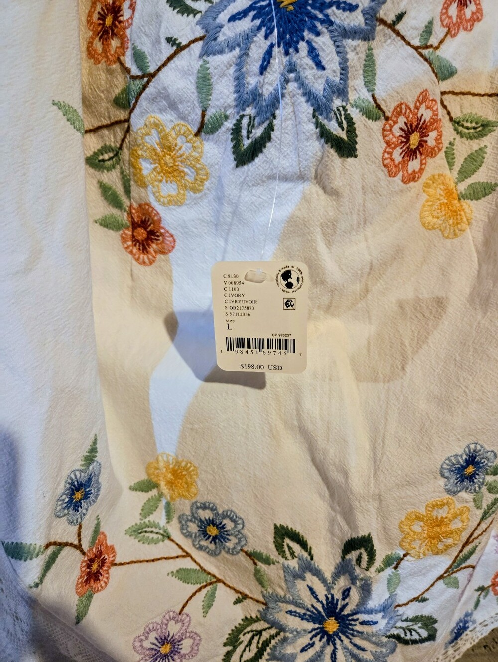 New With Tags Free People Ivory Embroidered Floral Mini Dress Size Large - Picture 4 of 4